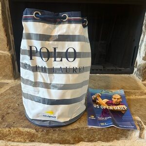 Polo Ralph Lauren Plastic Striped Bucket Bag Backpack and US Open Daily Magazine